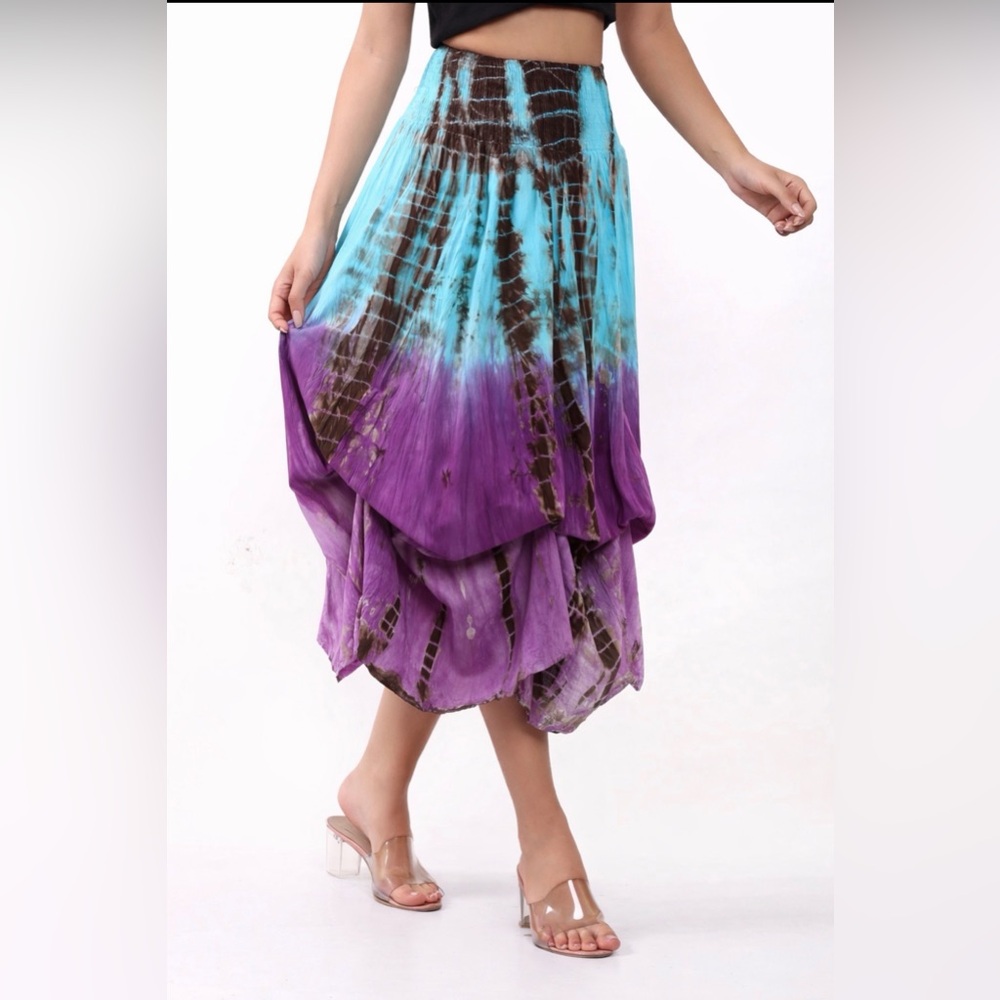 Wevez Rayon Tie Dye Long Skirt in Turquoise~Vibrant Purple~Brown~OS Regular~NWT - Picture 13 of 16